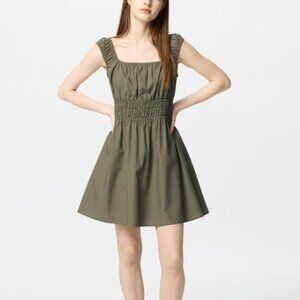 100% cotton olive green babydoll dress
